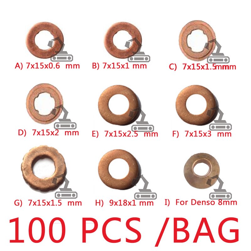 100pcs Diesel Common Rail Injector Nozzle Adjusting Copper Washer Seal Ring Gaskets Pad For All Brands Injectors