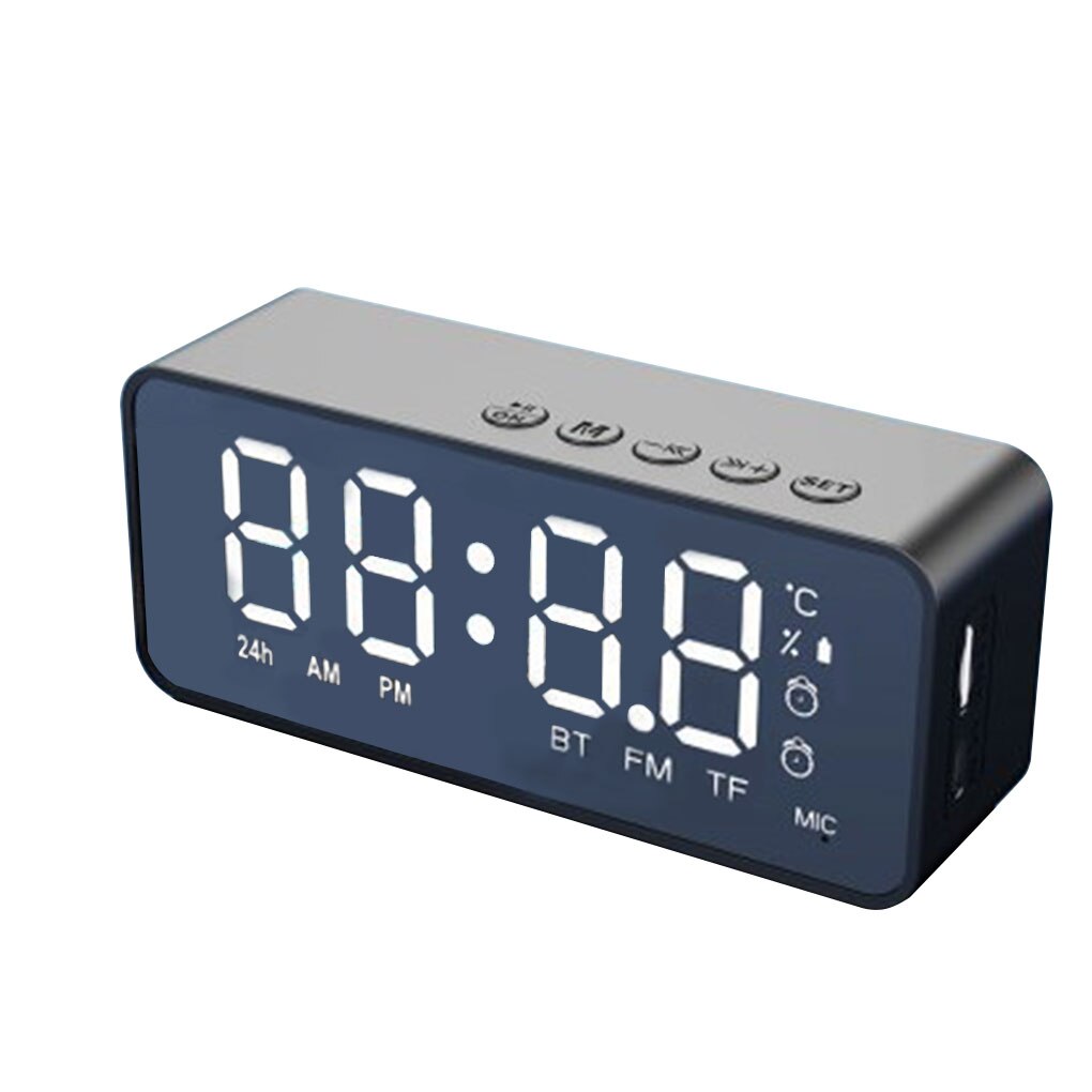 Music Alarm Clock LED Digital Clock Alarms Temperature Display Bluetooth-Compatible V5.0 Speaker Support TF Card: Black