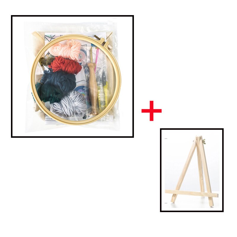 Girl DIY Punch Needle Embroidery Kit with Hoop Pattern Printed Needlework for Beginner Sewing Art Handmade Craft Decor: with Support