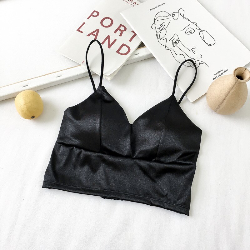Deportes sujetador sujetadores push-up lencería Sexy parte superior inalámbrico Top Bra Sexy mujeres Sexy correa de seda suave paso pijama: black