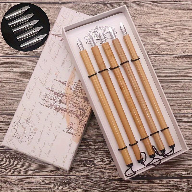 1set Natural Bamboo Pen Dip Pen For Calligraphy Lovers Practice Calligraphy Pen Various nibs Gothic Fonts: Rose Red