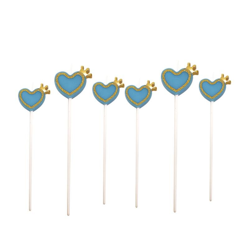 6pcs Verjaardagstaart Kaars Decoratie Hart Crown Shape Cake Kaars Creatieve Taart Kaars Decoratie: Blue