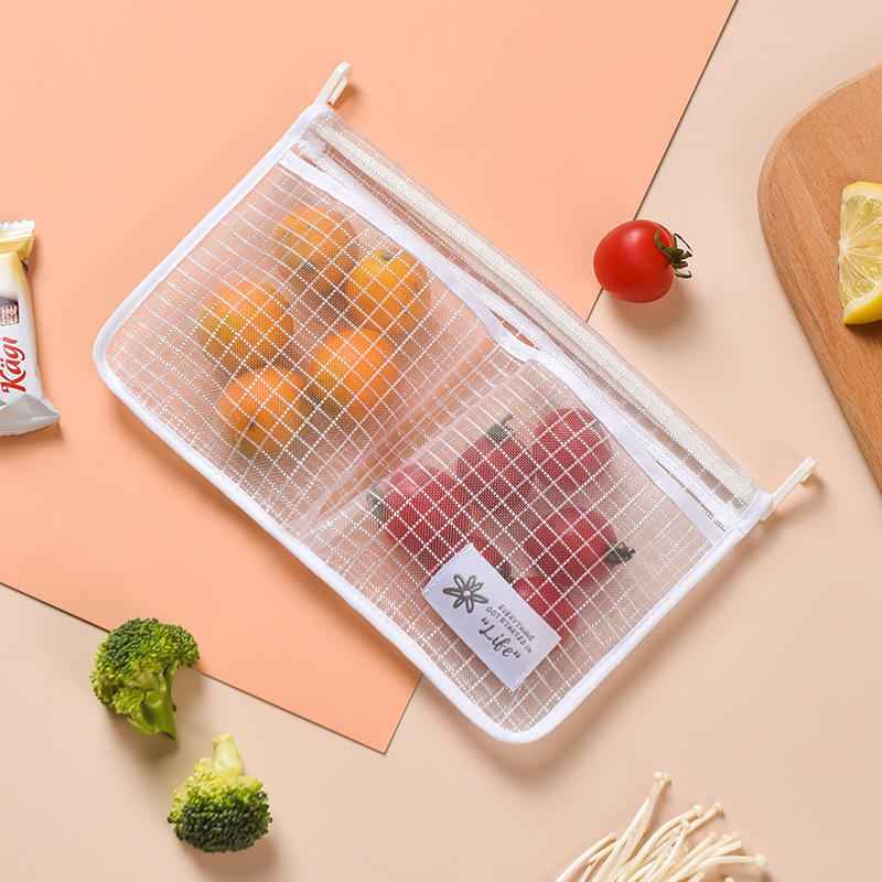 1/2 pçs saco de armazenamento de geladeira malha tempero portátil alimentos lanches saco líquido compartimento duplo pendurado saco acessórios da cozinha