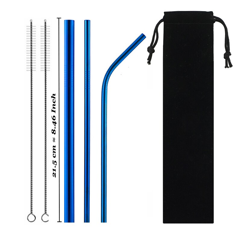 Paille métallique réutilisable colorée de , en acier inoxydable 304 avec brosse de nettoyage pour tasses 20/30oz,: Set 11