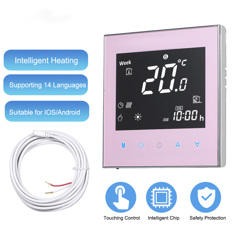WiFi &amp;Touch screen control Thermostat for Gas Boiler Heating or Water Floor Heating Temperature Controller AC 95-240V BHT2000GB: GB pink no wifi