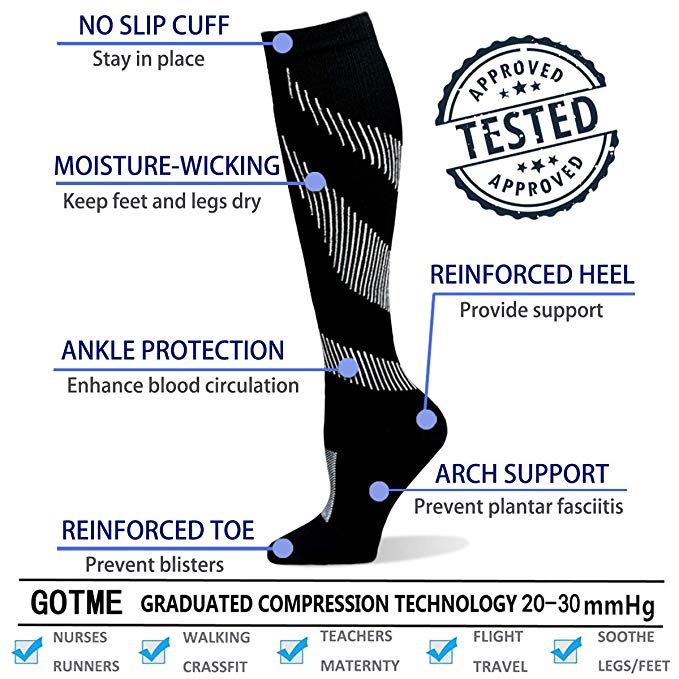 Unisex Socks Compression Stockings Pressure Varicose Vein Stocking Knee High Leg Support Stretch Pressure Circulation