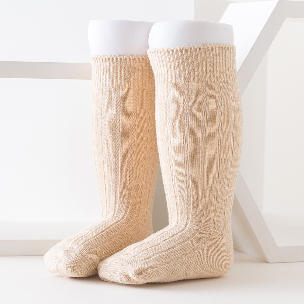 Autunno inverno bambino ginocchio alto lungo cotone tinta unita striscia calzini lavorati a maglia gamba calda per 0-3Y bambini neonati bambini ragazze ragazzi: Khaki / 1-3 years old