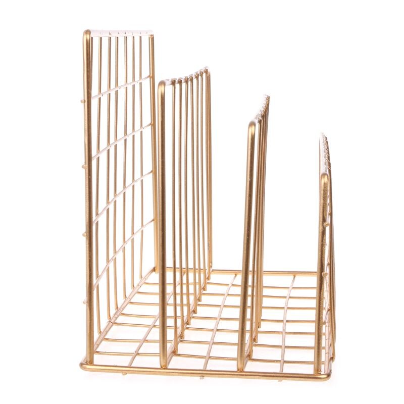 Book Rack Grid Wrought Iron Desktop Storage Rack Bookshelf Magazine File Organizer Holder