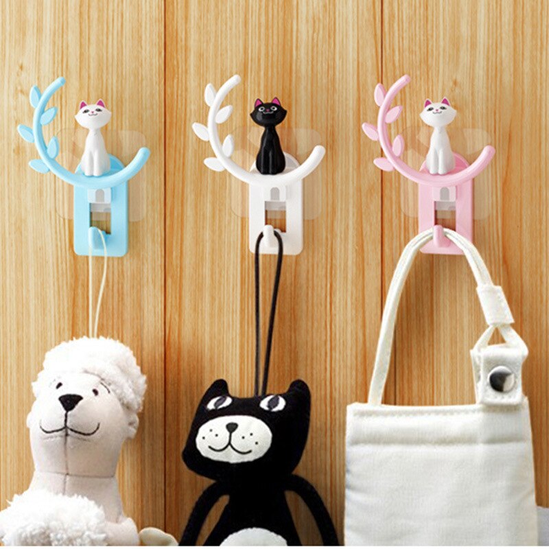 1 Pcs Leuke Cartoon Kat Badkamer Keuken Muur Haak Sterke Zelfklevende Multi Functie Haak Voor Thuis Woonkamer Decoratie Accessoires