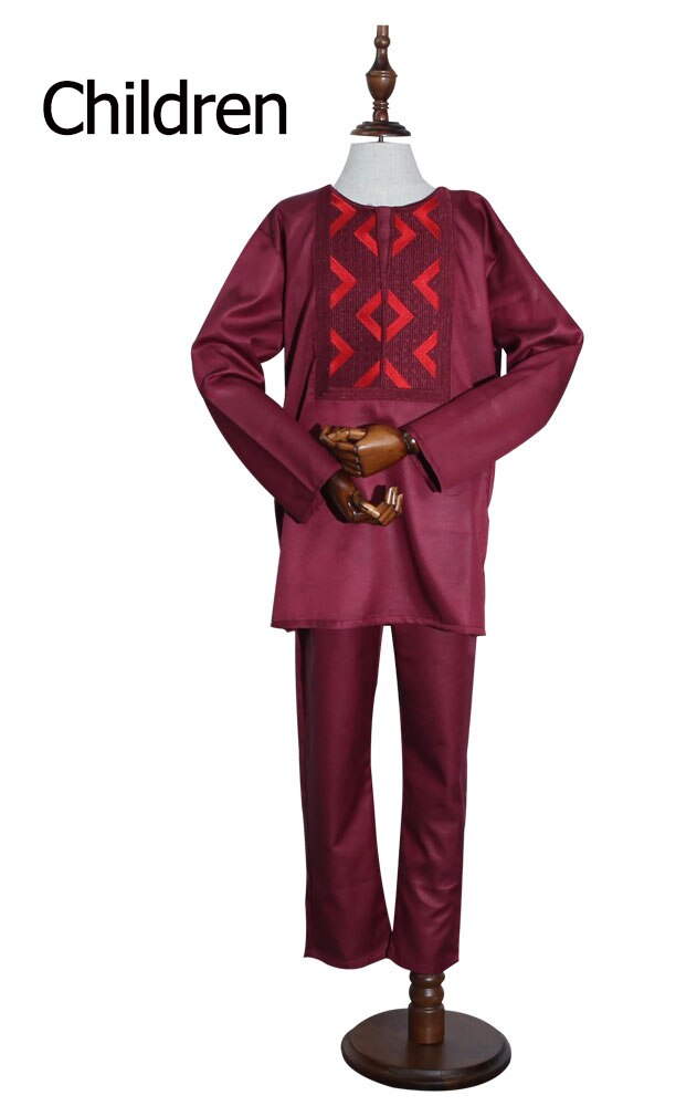 H&D African Children Boy Clothing Kids Dashiki Shirt Africa Ankara Dashiki Outfit Clothes Tops Pant Suits vetement africain: kid red / XXXL