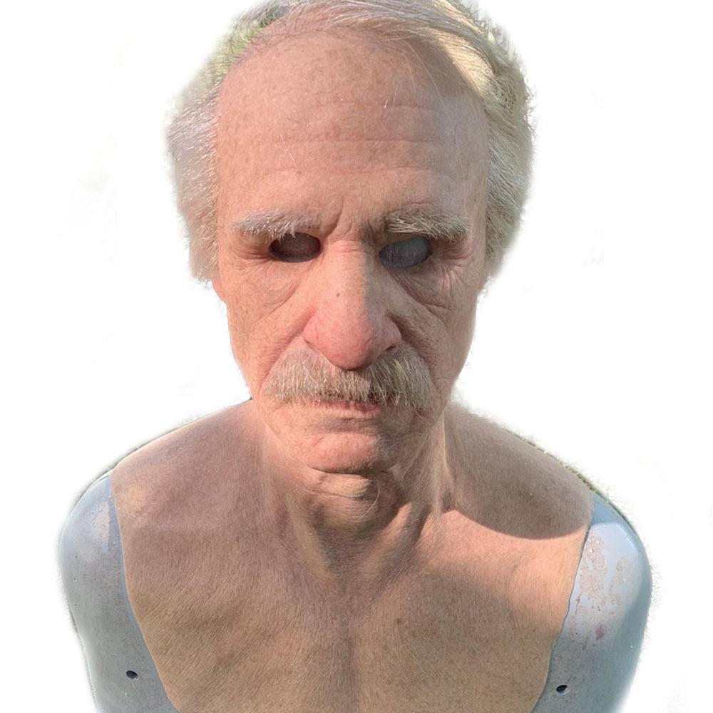 Kuulee Cosplay Bald Old Man Wrinkle Face Mask Halloween Party Carnival Props: man with hair