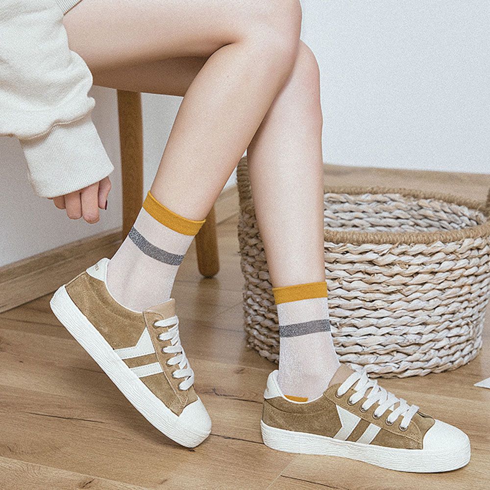 1Pair Women Girls Femal Spring Summer Sock Glass Gold Transparent Socks Comfortable And Sock Low Value