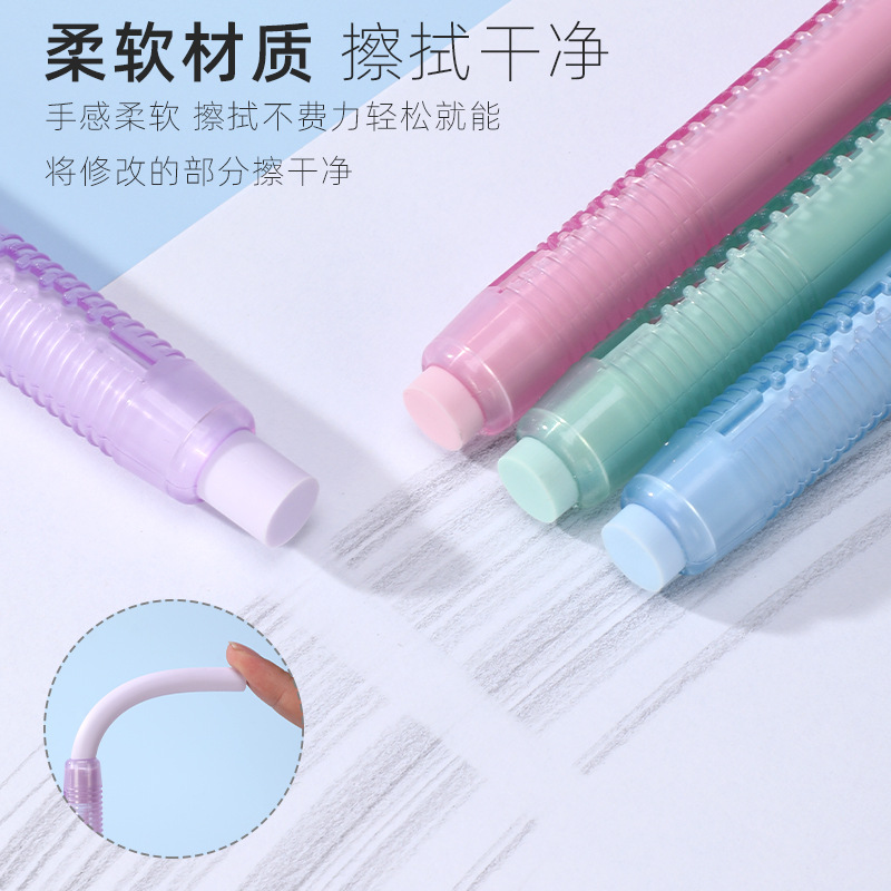 Transparent Press Retractable Eraser writing Correction tool Pen shape eraser Replaceable rubber core School Supplies Stationery