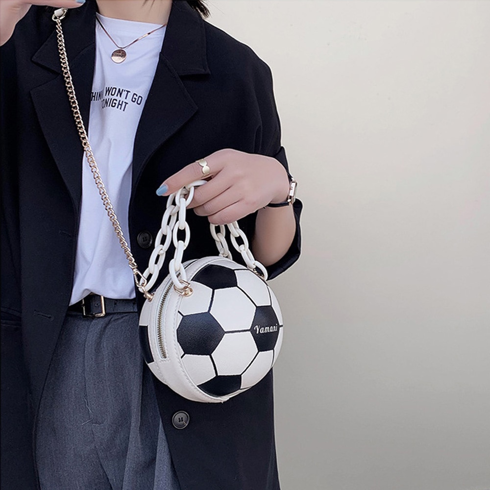 Round Handbags PU Leather Teenagers Women Zipper Shoulder Bag Football Basketball Shape Funny Messenger Bag