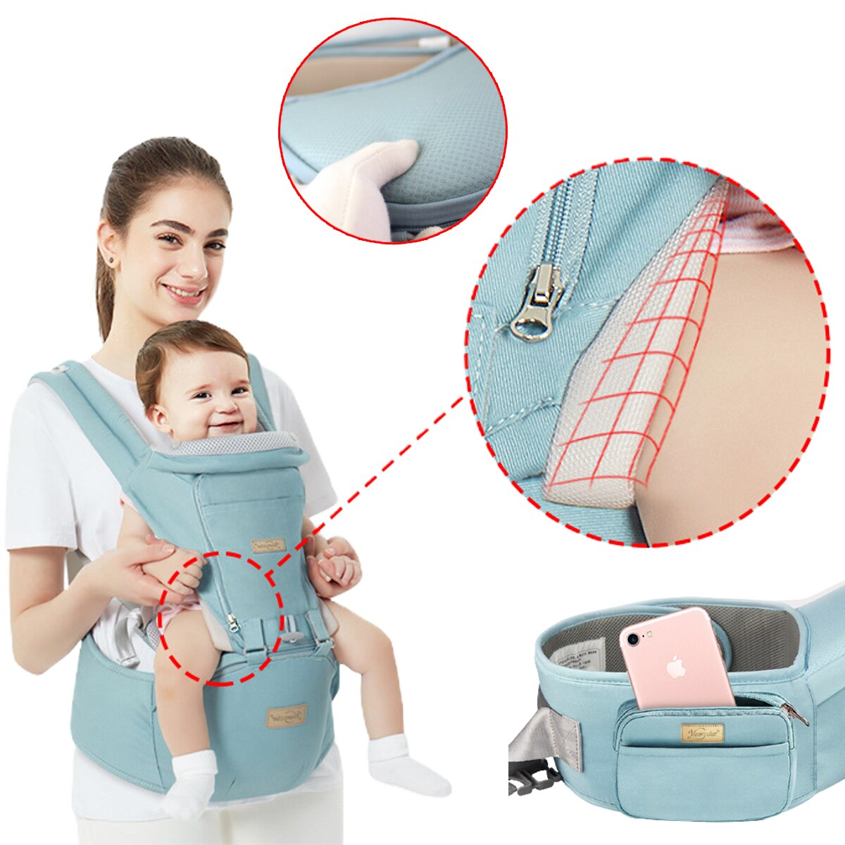 Baby Carrier Canguru Ergonômico Bebê 12 Posições 3 Em 1 Azul Para Uso de 0-36 month Baby Suporta peso Superior the 10 kg
