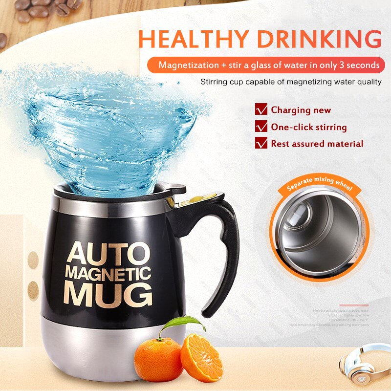 500ML automatique auto-remuant magnétique tasse créative 304 en acier inoxydable café lait mélange tasse mélangeur intelligent tasse thermique