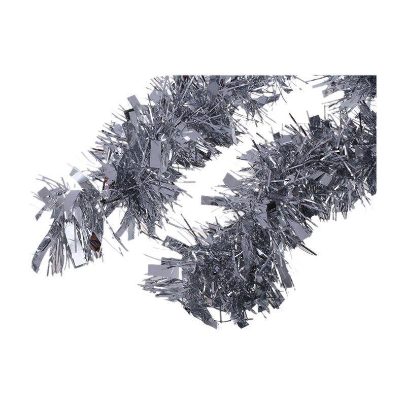2m (6.5ft) Deluxe Thick Chunky Wide Silver Shiny Christmas Tree Tinsel Garland with Embossing Decoration