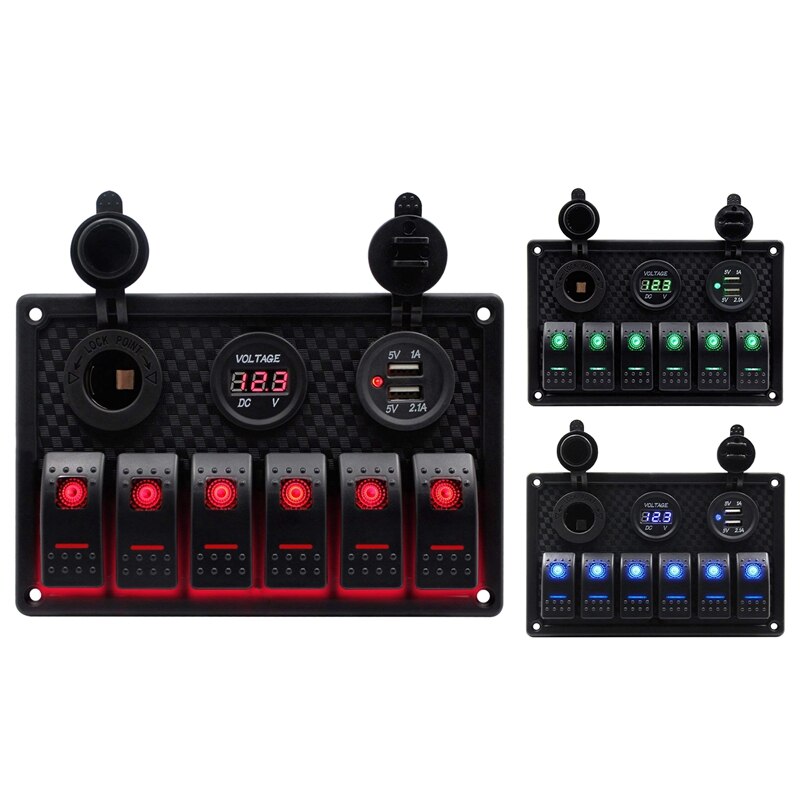 6 Gang Waterproof Marine Boat Rocker Switch Panel with LED Backlight for Car SUV Marine RV Truck Camper Boat