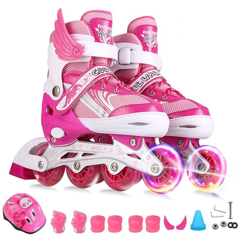 Patines ajustables para niños y niñas, conjunto completo de patines en línea individuales para principiantes: Pink / 4