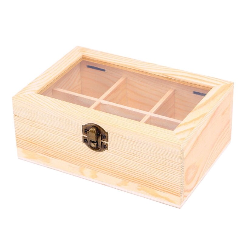 Wood Tea Bag Storage Chest, Multipurpose Organization Display Box with Clear Lid