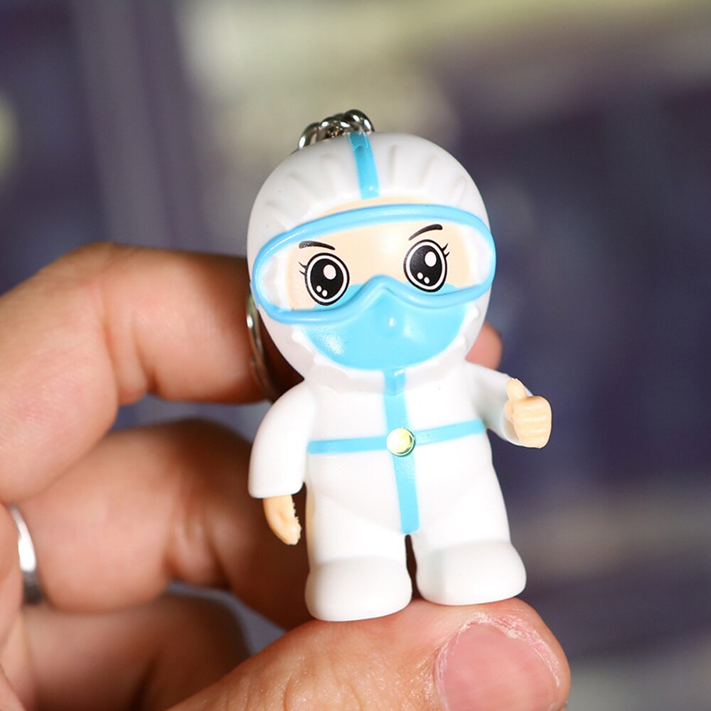 1Pcs Cartoon White Angel Keychain Mini Doctors Nurses Glowing Sounding Cute Decorative LED Voice Luminous Doll Ornament Souvenir