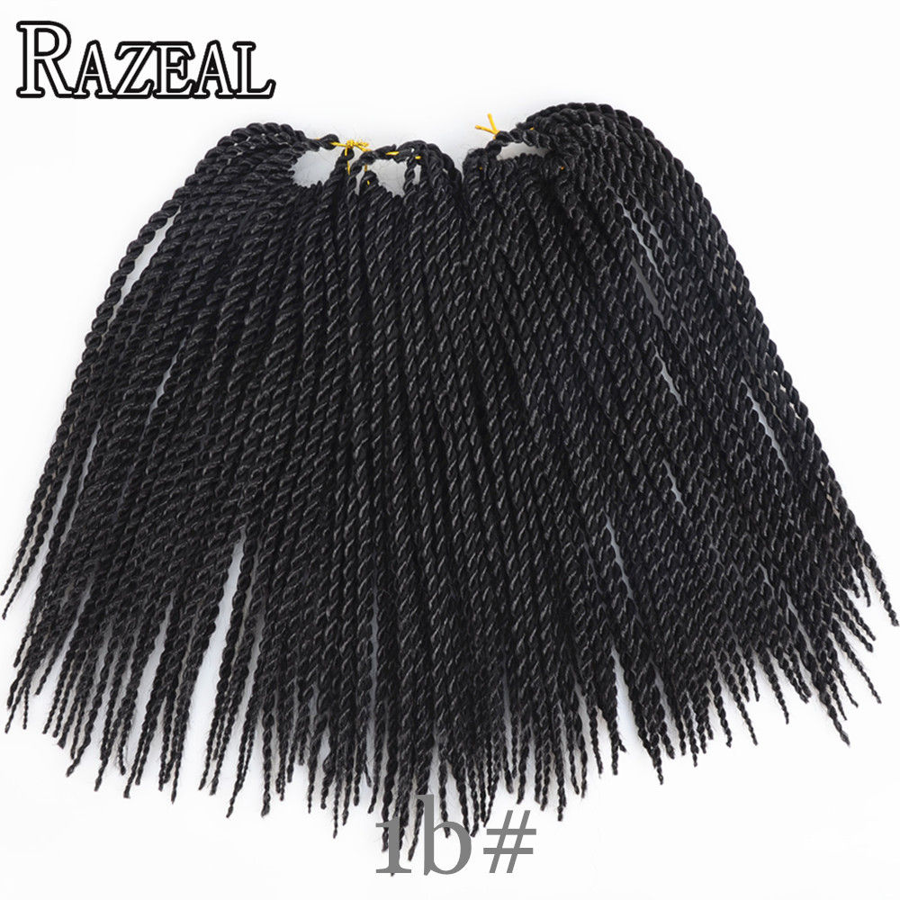 Razeal 85g/pack 5packs/lot Synthetic Hair Senegalese Twist Ombre Braiding Hair Extensions Crochet Braids 14inch 30strands/Pack: #1B