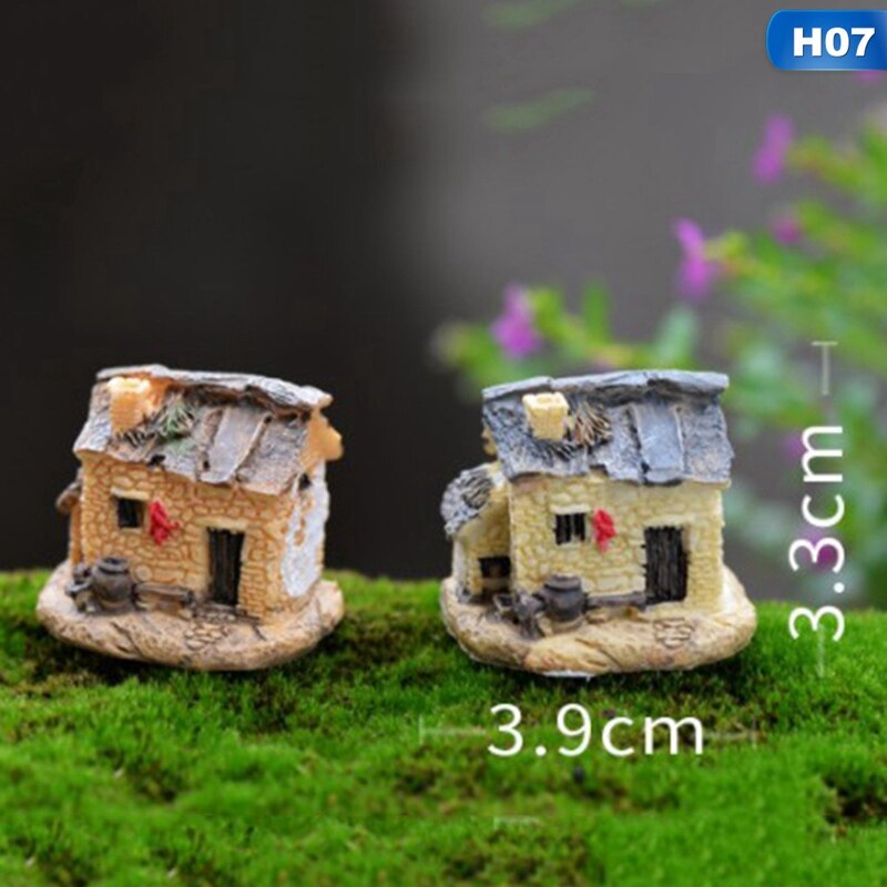 1 stk miniature havearbejde landskab mikro landsby stenhuse miniaturebillede hus stråtækt hytter til haveindretning tilfældig farve