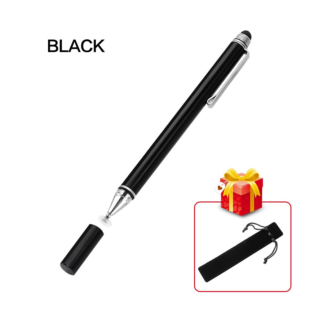 2 In 1 Stylus For Smartphone Tablet Thick Thin Drawing Capacitive Pencil Universal Android Mobile Screen Metal Note Touch Pen: Black with Hook