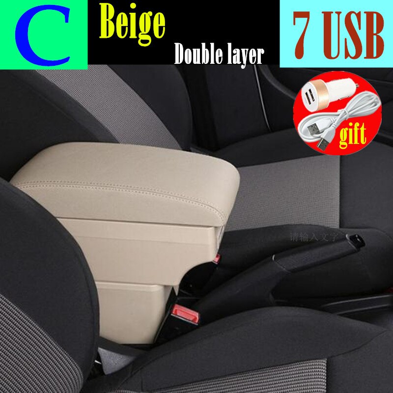 Für Seat Ibiza Armlehne Box Für Ibiza 6j Ibiza 6L Center konsole zentralen Speicher inhalt Lagerung box mit USB LED produkte Arm Rest: C style Beige