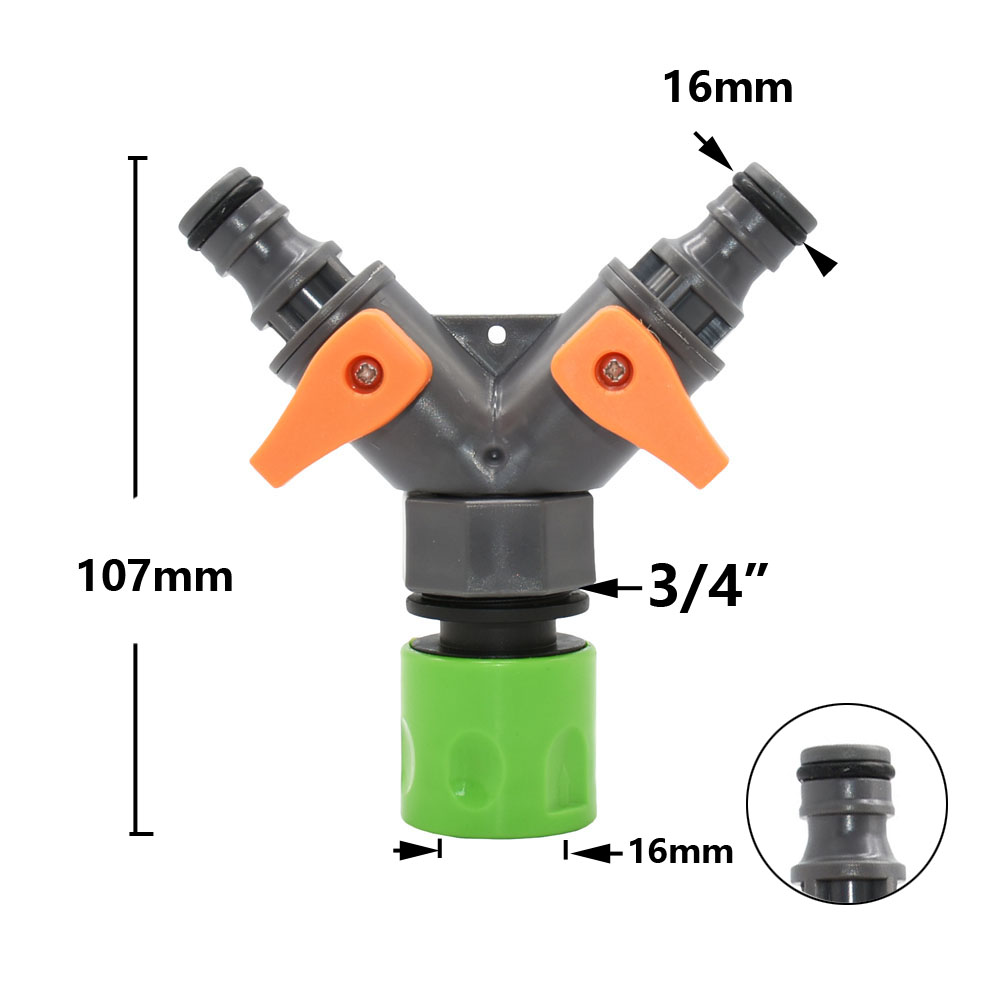 Divisor de agua de manguera de jardín de 2 vías, Conector de manguera tipo Y, acoplamiento rápido, sistema de riego por goteo, válvula controladora de agua, 1/2, 3/4 pulgadas: naranja