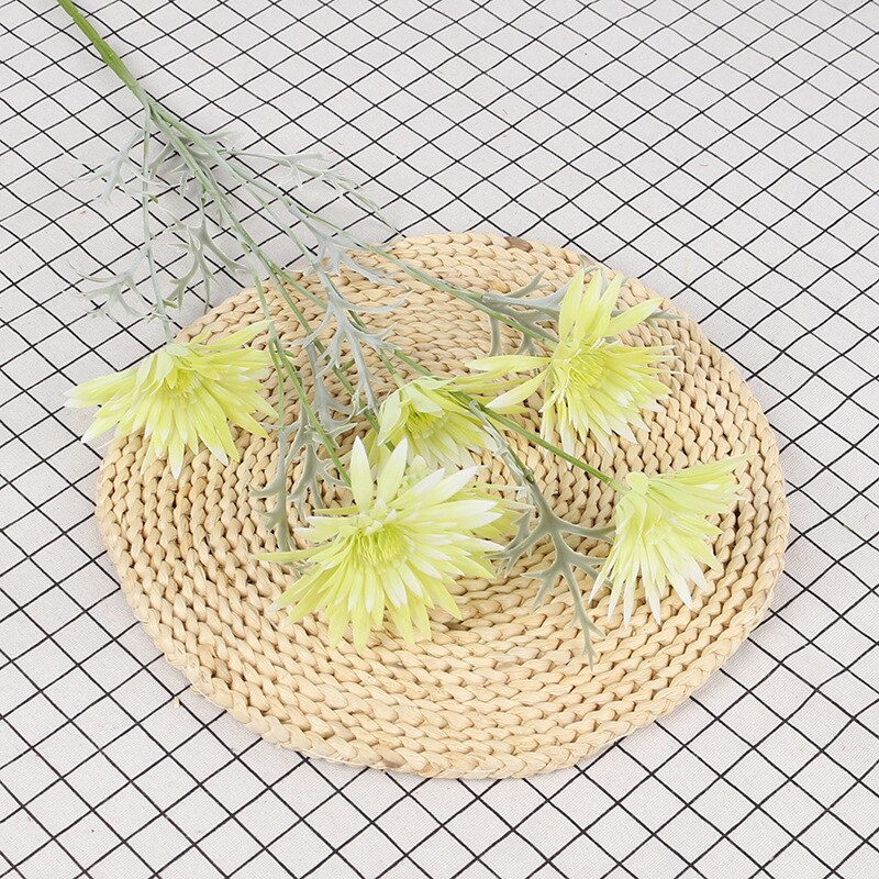 Muovi gomphrena globosa krysanteemi kevät gerbera jäljitelmä kukat häät olohuoneen koristelu silkkikukka kodin kaluste: Vaaleankeltainen