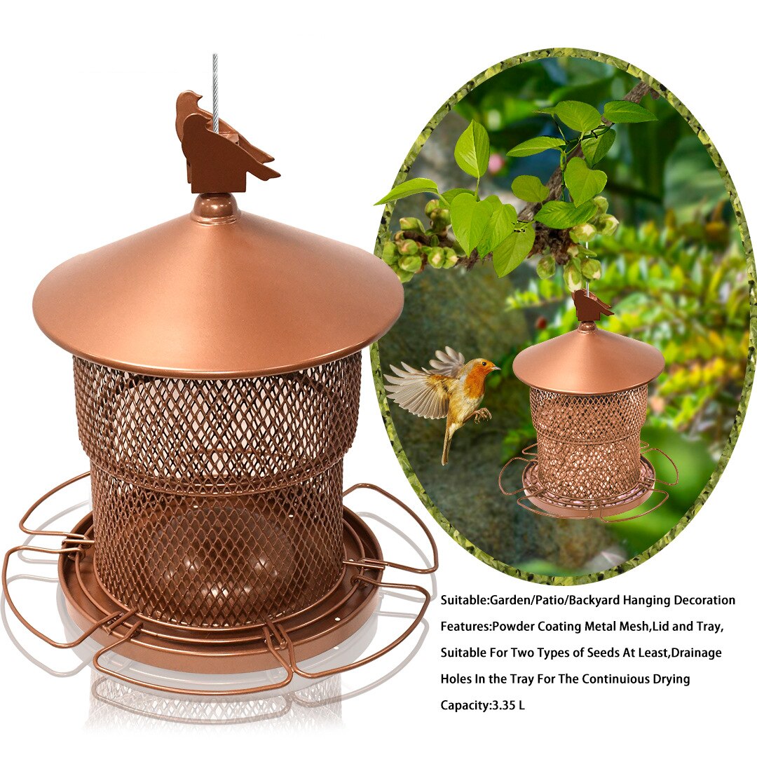 Retractable Outdoor Hanging Metal Bird Feeder Squirrel Proof Full Iron Large Wild Birds Seed Feeders for Garden Yard Outside: B