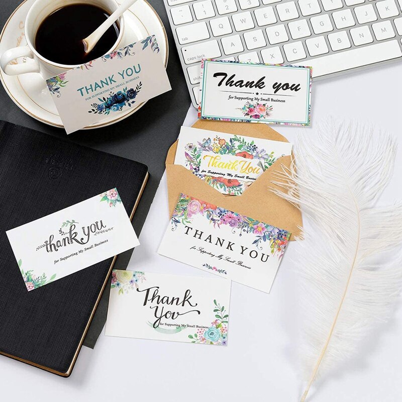 50Pcs/set Thank You for Supporting My Small Business Thank You Cards Paper Thanks Greeting Card for Bake Flower Store 9*5cm