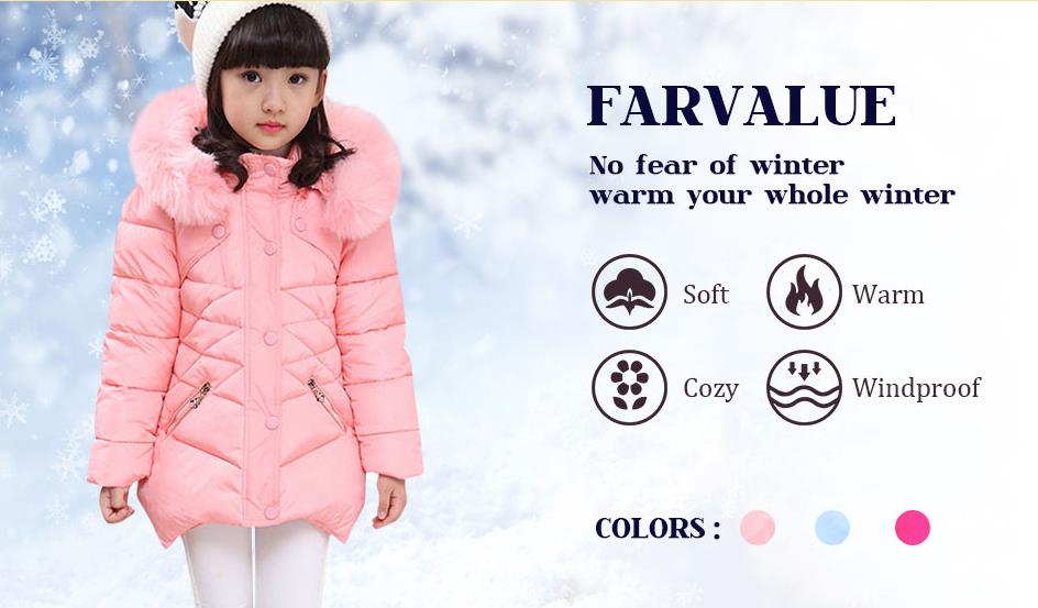 Chaquetas para niños y niñas, abrigo con capucha, Cuello de piel, chaqueta cálida de invierno, Parkas deportivas: 120cm / Rosa