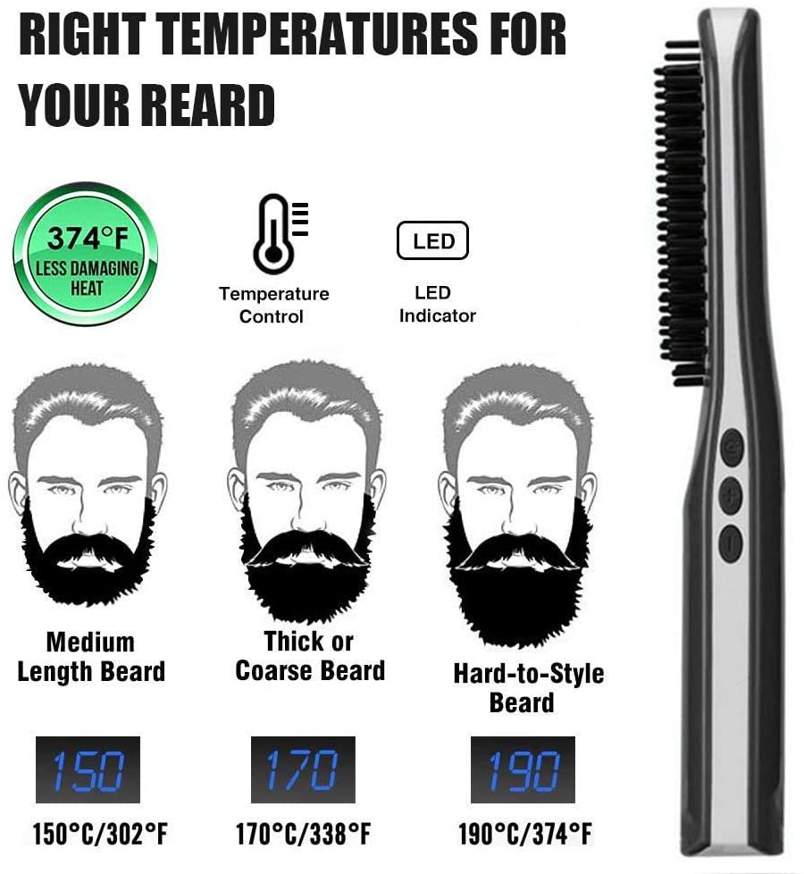 Lisseur de barbe sans fil pour hommes, peigne à chauffage rapide, LCD, Portable, chargement USB, brosse à lisser les cheveux