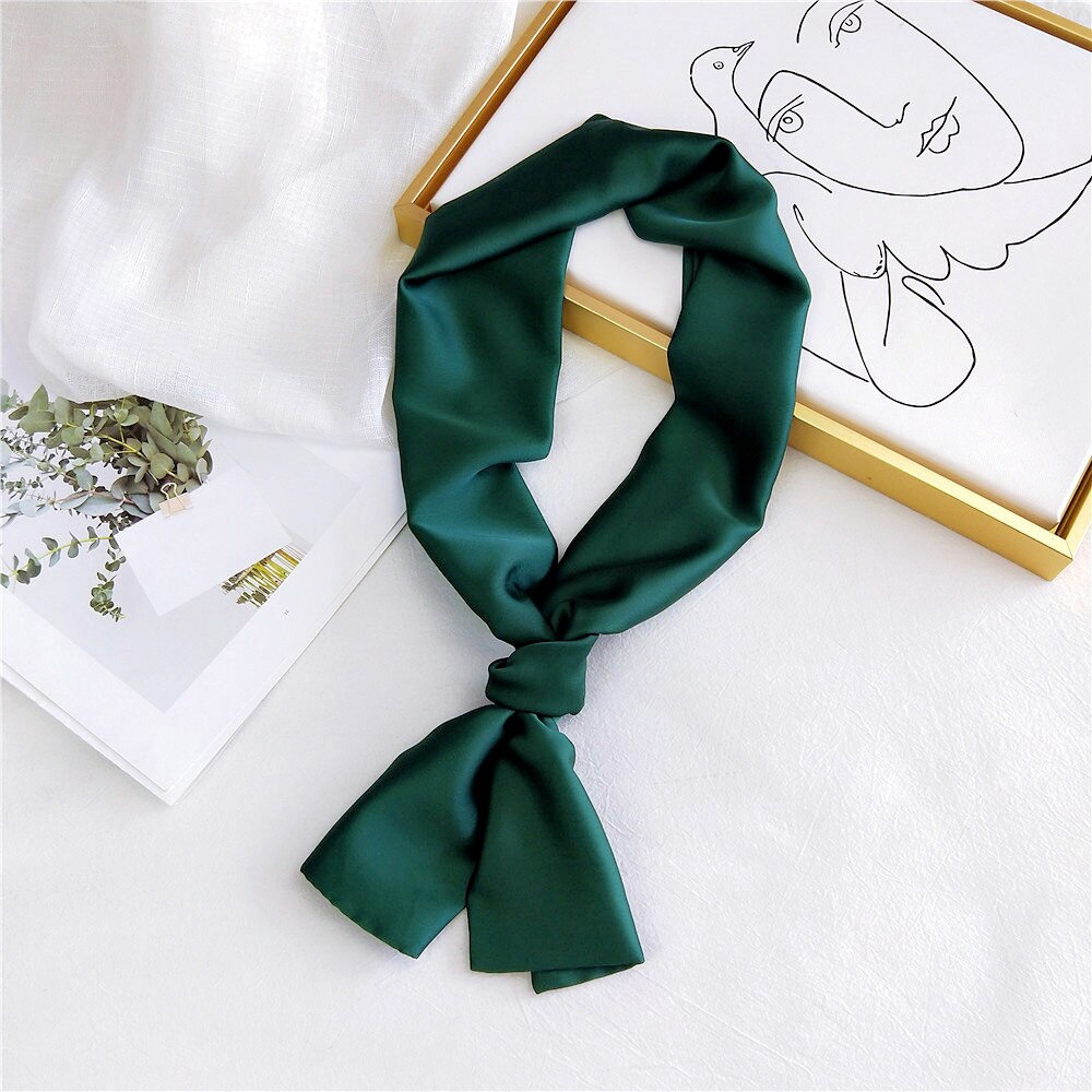 Pitkä laiha huivi silkkisatiininen kaulahuivi naisille yksiväriset hiushuivi naisten päähuivit pinkki vihreä: 05
