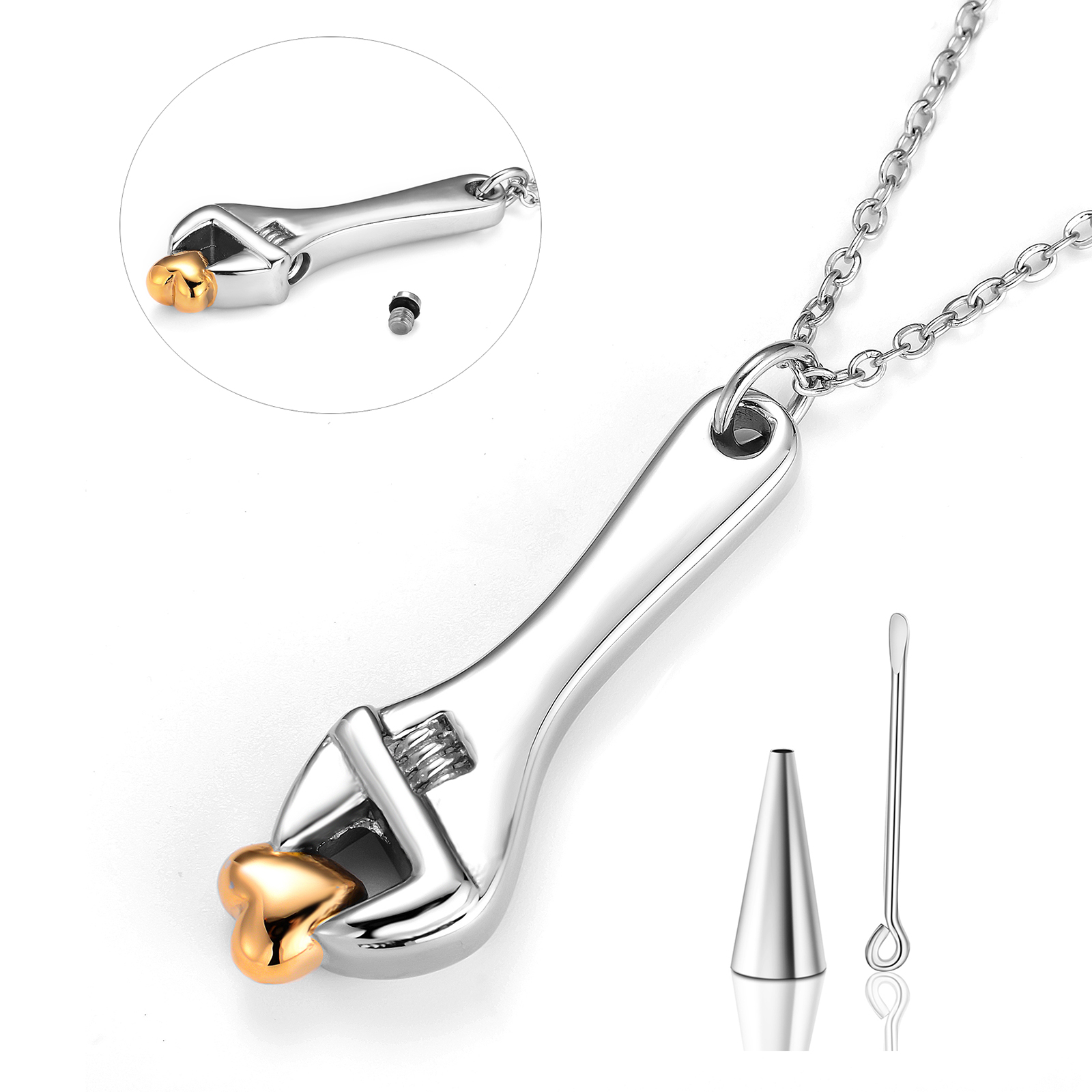 Roestvrijstalen Moersleutel Urn Ketting Voor As Moersleutel Crematie Sieraden Hart Hanger Medaillon Aandenken Sieraden
