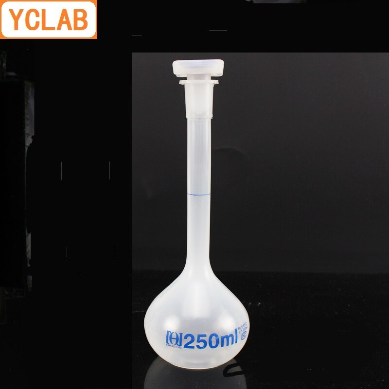 Matraz volumétrico de polipropileno YCLAB de 250mL con una de graduación y tapón, equipo químico de laboratorio de plástico PP