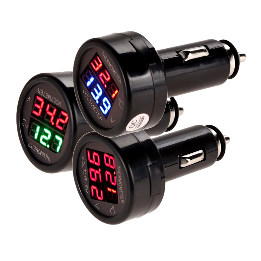 2 In 1 Car Auto LED Digital Thermometer Voltmeter 12V Dual Display and Durable General Vehicle Accessories