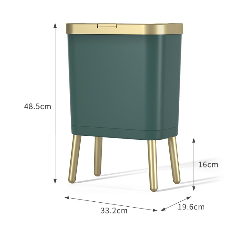 Poubelle de luxe dorée pour cuisine, poubelle créative de grande hauteur pour salle de bains: Dark green golden