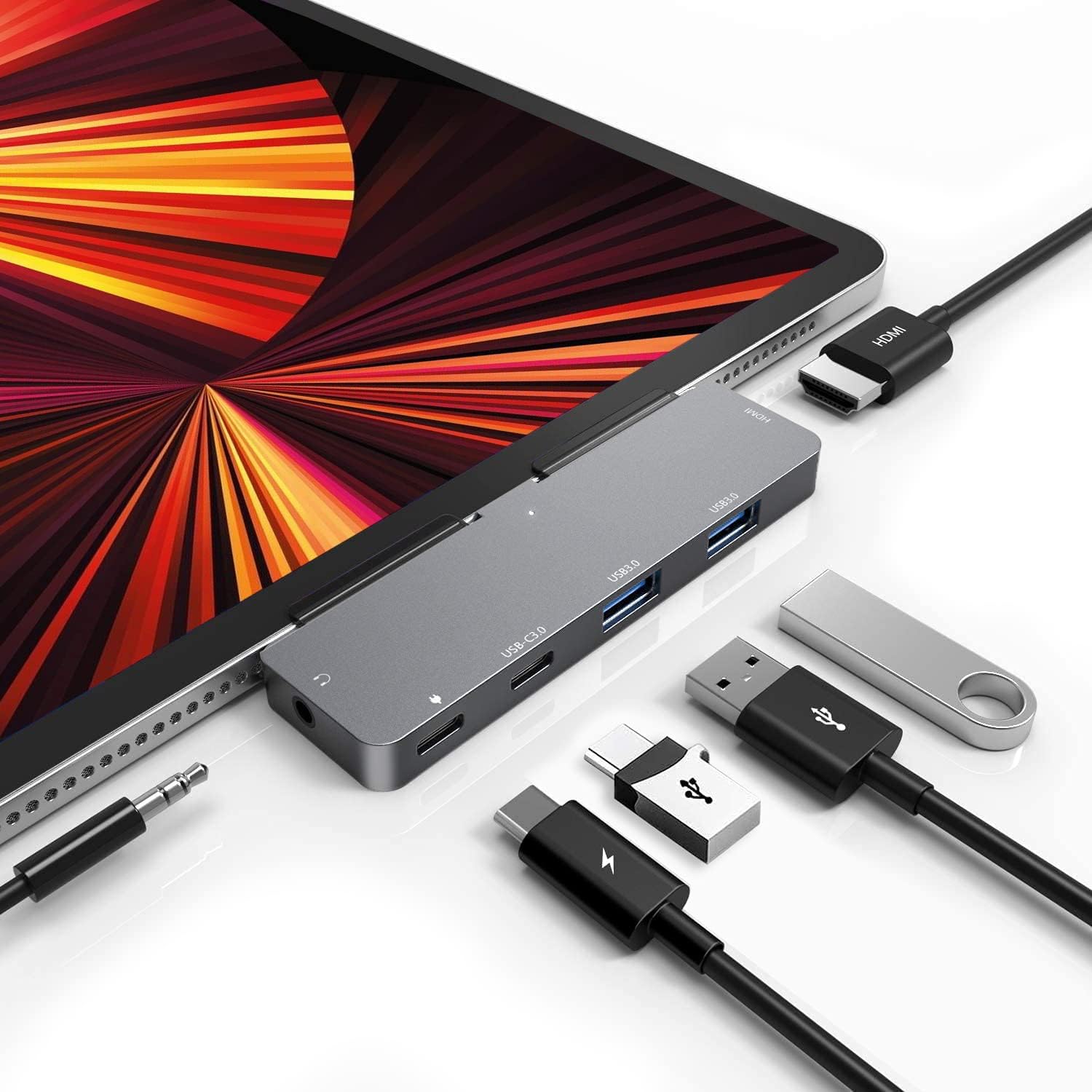 USB C HUB für iPad Pro 11/12,9 Zoll, Adapter für iPad Air 5,6 in 1 iPad Pro Hub Dockingstation mit 4K HDMI, 3,5 mm Kopfhöreranschluss: Default Title