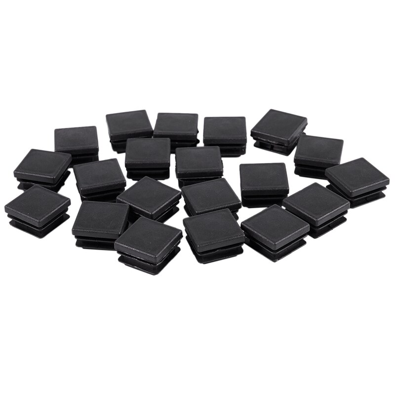 20 stk firkantet stol bordben fot gummi deksler beskyttere 25 x 25mm & 20 stk plast firkantet blanking endestykker rørinnsatser 25