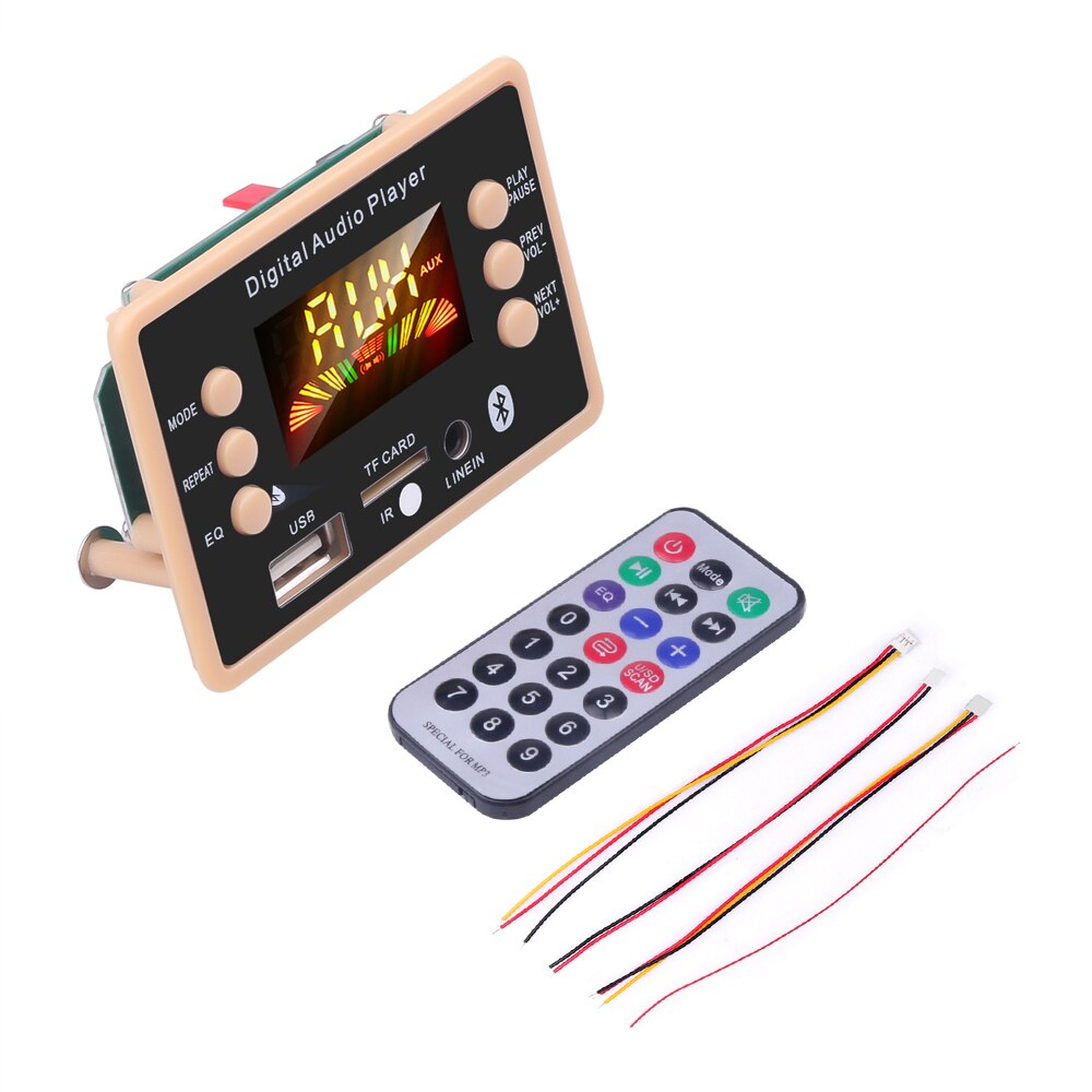 Placa decodificadora para coche, módulo de Audio WMA, MP3, Bluetooth 5,0, 12V, USB, TF, 3,5mm, AUX, Radio FM, Kit de reproductor MP3 inalámbrico, pantalla colorida: Default Title
