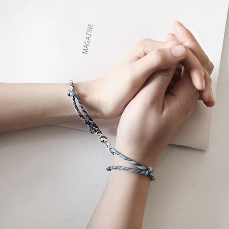 2 pièces Couple Bracelet amour jeton amitié corde tressé Distance magnétique bijoux pour amoureux amis soeurs H9