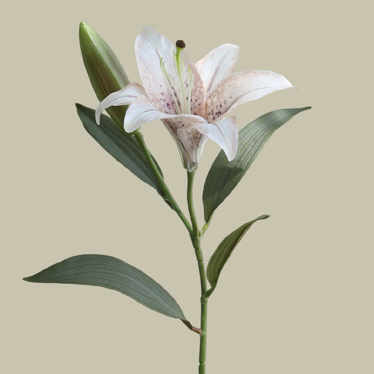 Kunstige blomster 2 hoveder efterårsfarvede liljer grene hjem have dekorativ simulering blomst hvid lilje hotel dekoration: Beige