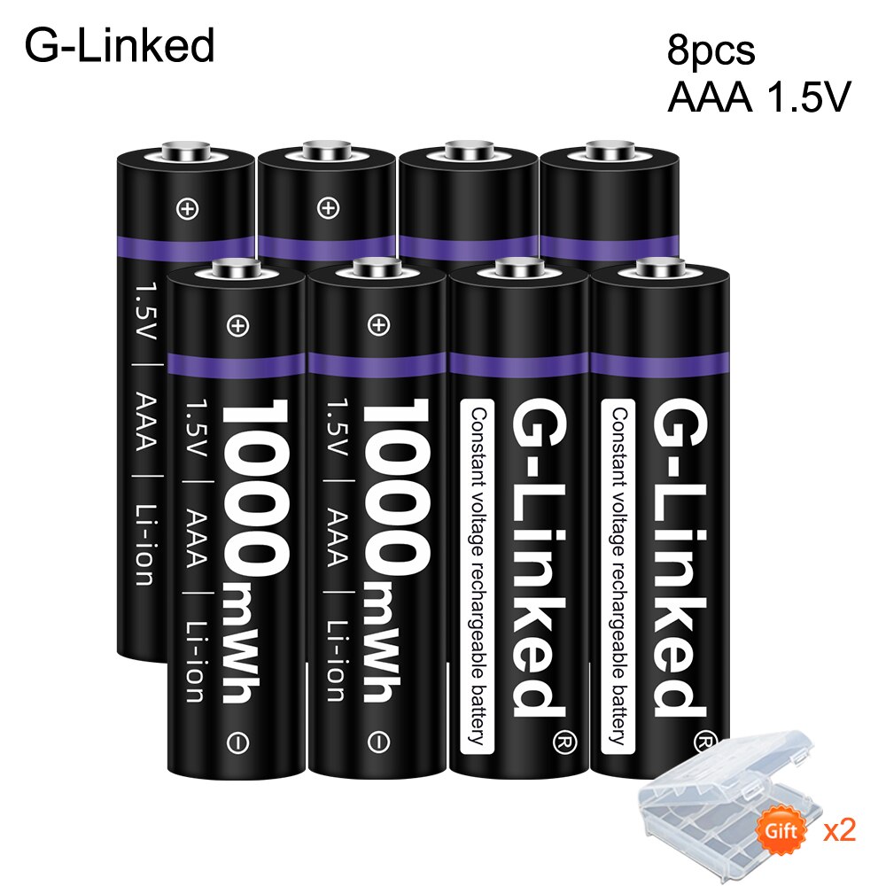 G-Linked 1.5V Aaa Li Ion Batterij 3A 1.5V 1000mWh Lithium Li-Ion Oplaadbare Batterij Bateria Batterijen Voor thermometer: 8pcs aaa 1.5v