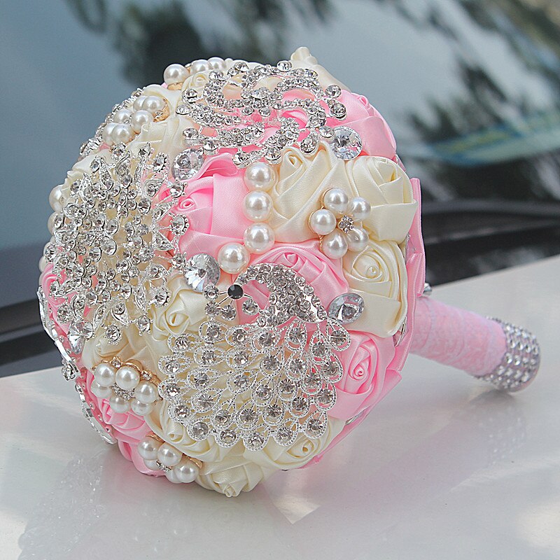 Bouquet de mariage broche diamant de , 15cm, rubans à fleurs de mariage, demoiselle d'honneur, Bouquets de mariage en cristal 8 Styles