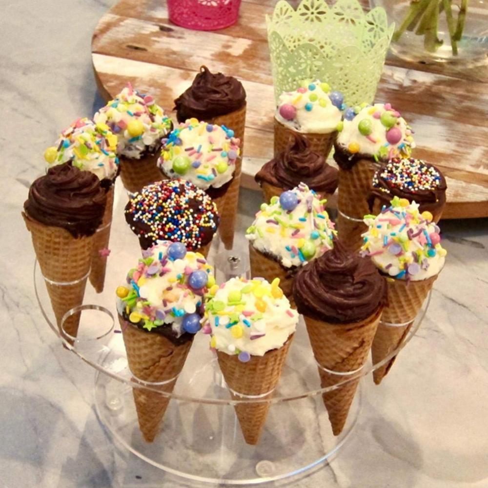 16-Hole Round Acrylic Ice Cream Cone Dessert Holder Display Stand Party Shelf Ice Cream Cone