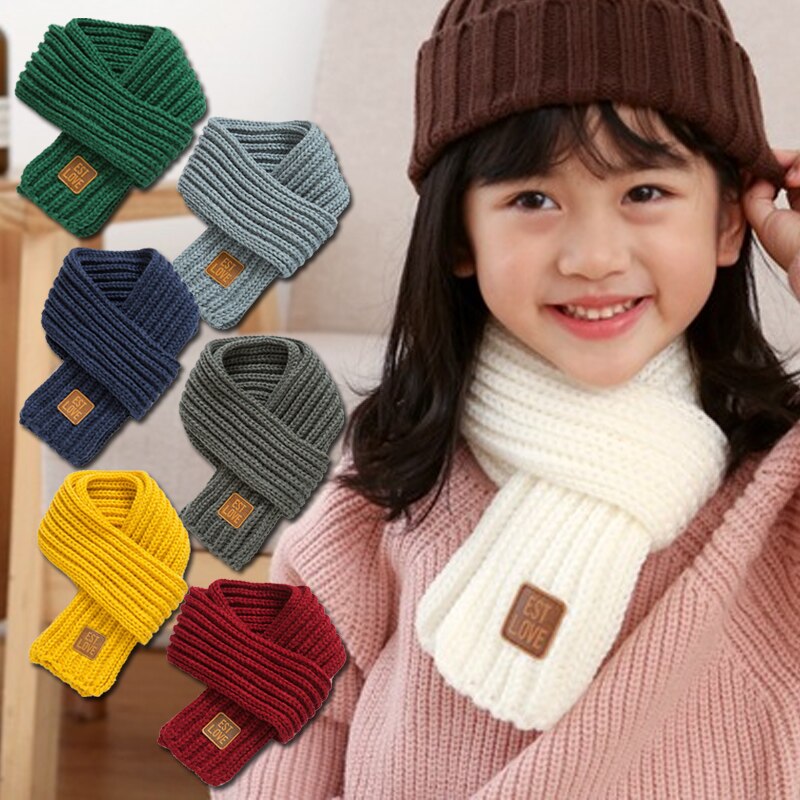 Écharpe en tricot unisexe pour bébé, fille et garçon, foulard doux, automne hiver, , solide, Parent-enfant