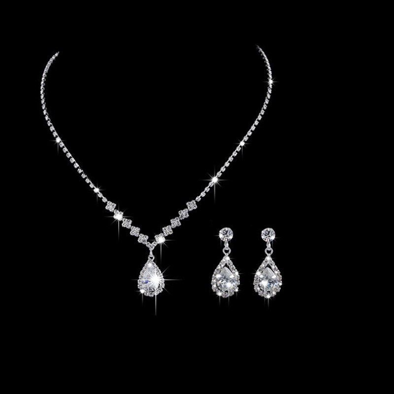 Rhinestone Waterdrop Wedding Jewelry Set Crystal Earring Pendant Necklace Bridal Bridesmaid Jewelry Sets